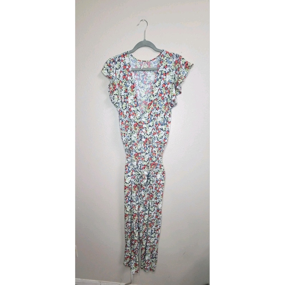 Free People Ruffle Your Feathers Floral Belted‎ POCKETS Wide Leg Jumpsuit Sz S